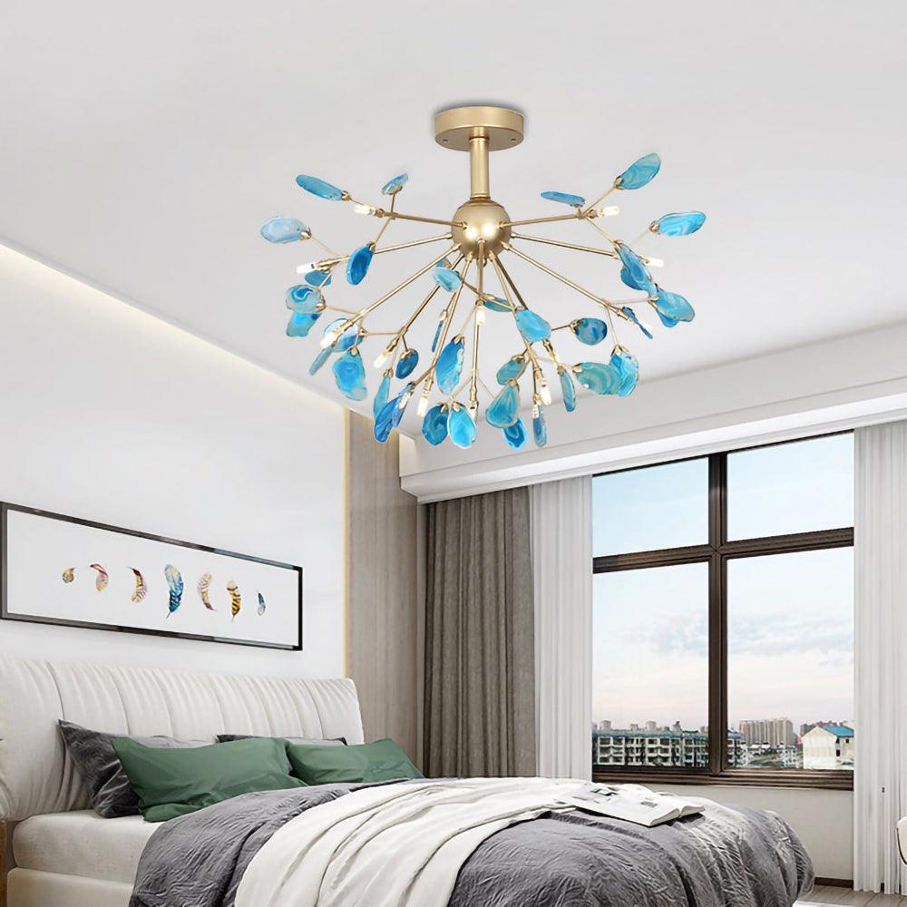 Elegant Agate Flake Chandelier with Adjustable Height & Soft Lighting