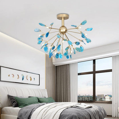 Elegant Agate Flake Chandelier with Adjustable Height & Soft Lighting