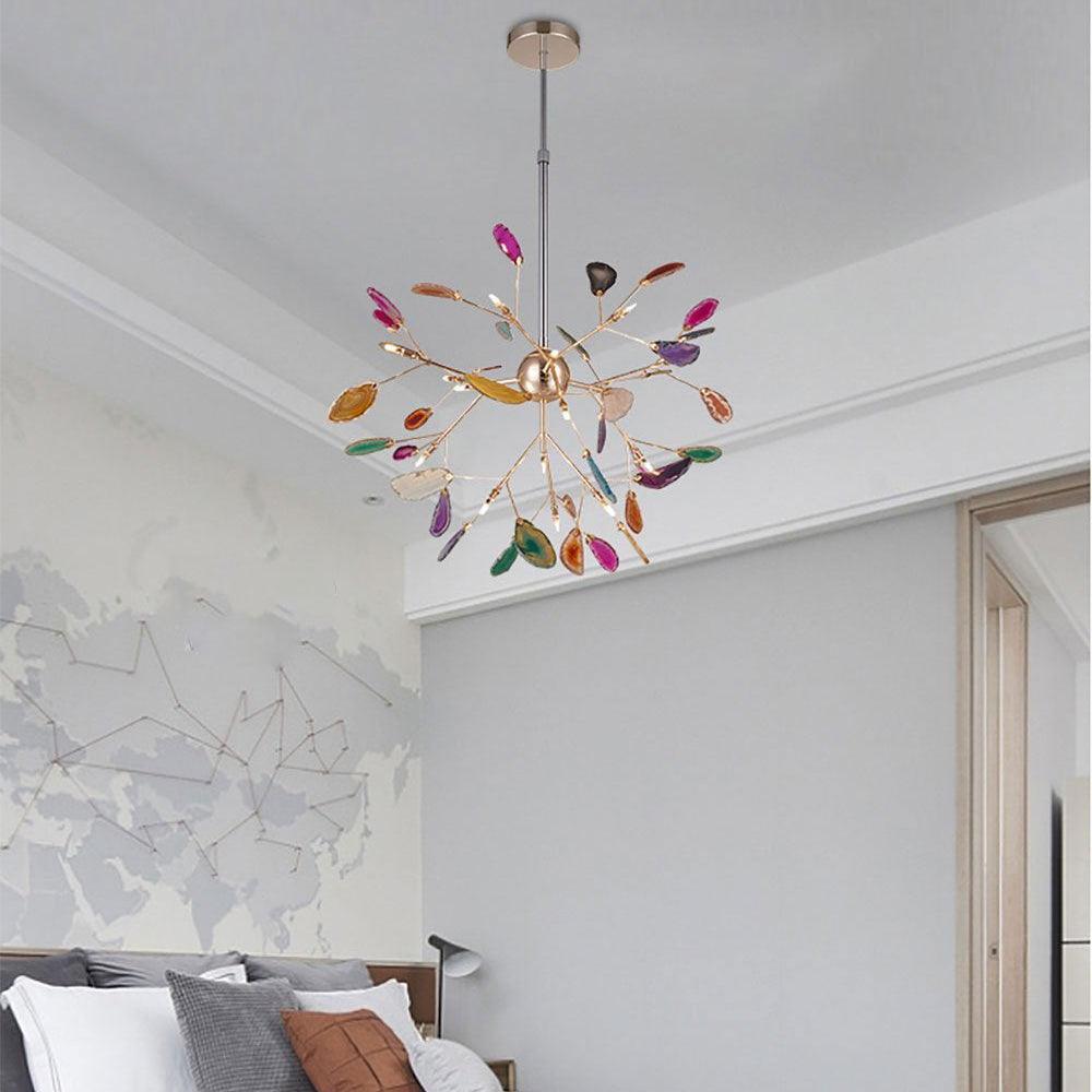Elegant Agate Flake Chandelier with Adjustable Height & Soft Lighting
