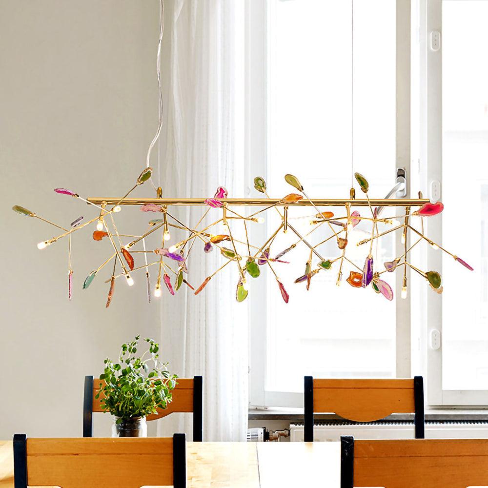 Elegant Agate Flake Chandelier with Adjustable Height & Soft Lighting