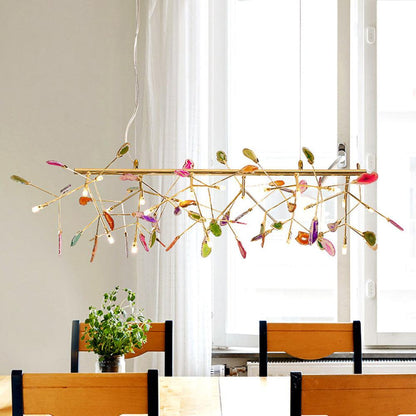 Elegant Agate Flake Chandelier with Adjustable Height & Soft Lighting