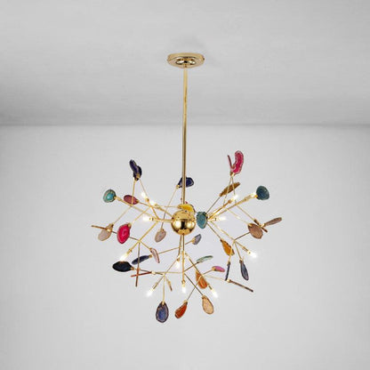 Elegant Agate Flake Chandelier with Adjustable Height & Soft Lighting