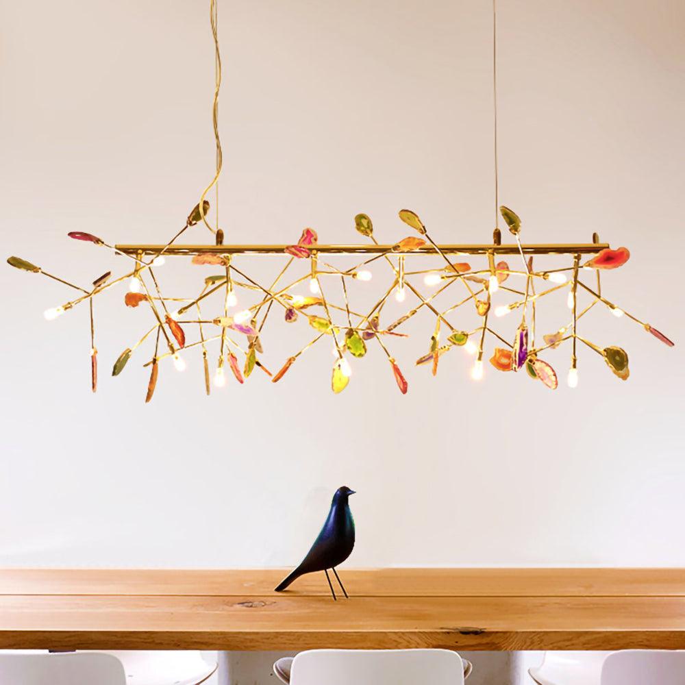 Elegant Agate Flake Chandelier with Adjustable Height & Soft Lighting