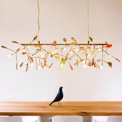 Elegant Agate Flake Chandelier with Adjustable Height & Soft Lighting