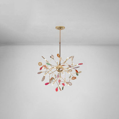 Elegant Agate Flake Chandelier with Adjustable Height & Soft Lighting