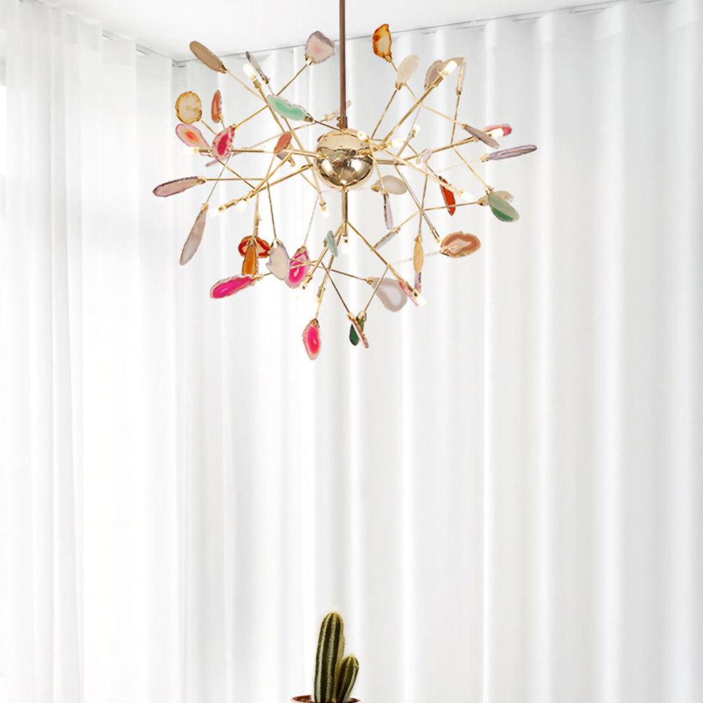 Elegant Agate Flake Chandelier with Adjustable Height & Soft Lighting