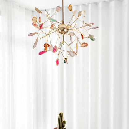 Elegant Agate Flake Chandelier with Adjustable Height & Soft Lighting