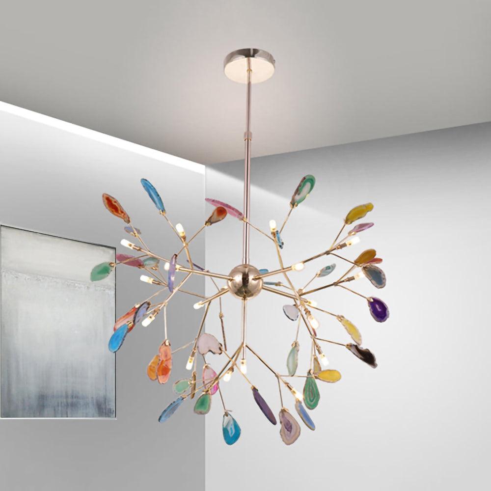 Elegant Agate Flake Chandelier with Adjustable Height & Soft Lighting
