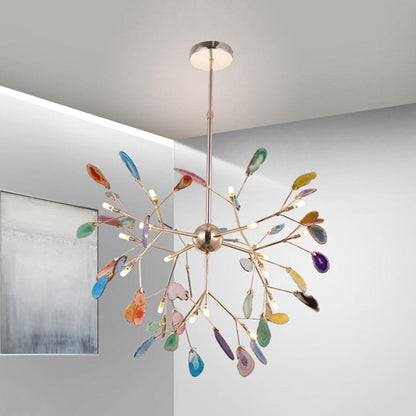 Elegant Agate Flake Chandelier with Adjustable Height & Soft Lighting