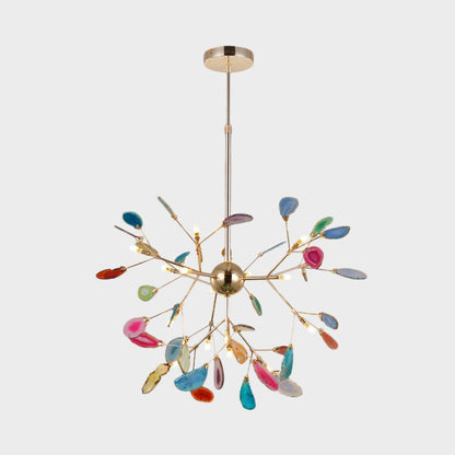 Elegant Agate Flake Chandelier with Adjustable Height & Soft Lighting