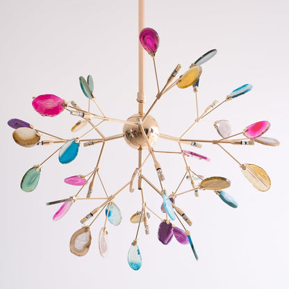 Elegant Agate Flake Chandelier with Adjustable Height & Soft Lighting
