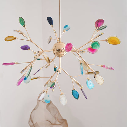 Elegant Agate Flake Chandelier with Adjustable Height & Soft Lighting