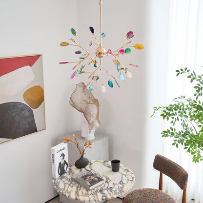 Elegant Agate Flake Chandelier with Adjustable Height & Soft Lighting