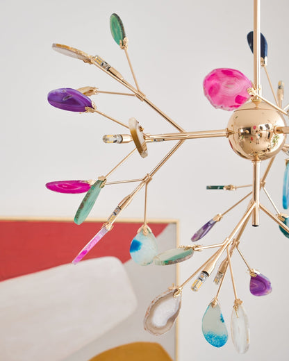 Elegant Agate Flake Chandelier with Adjustable Height & Soft Lighting