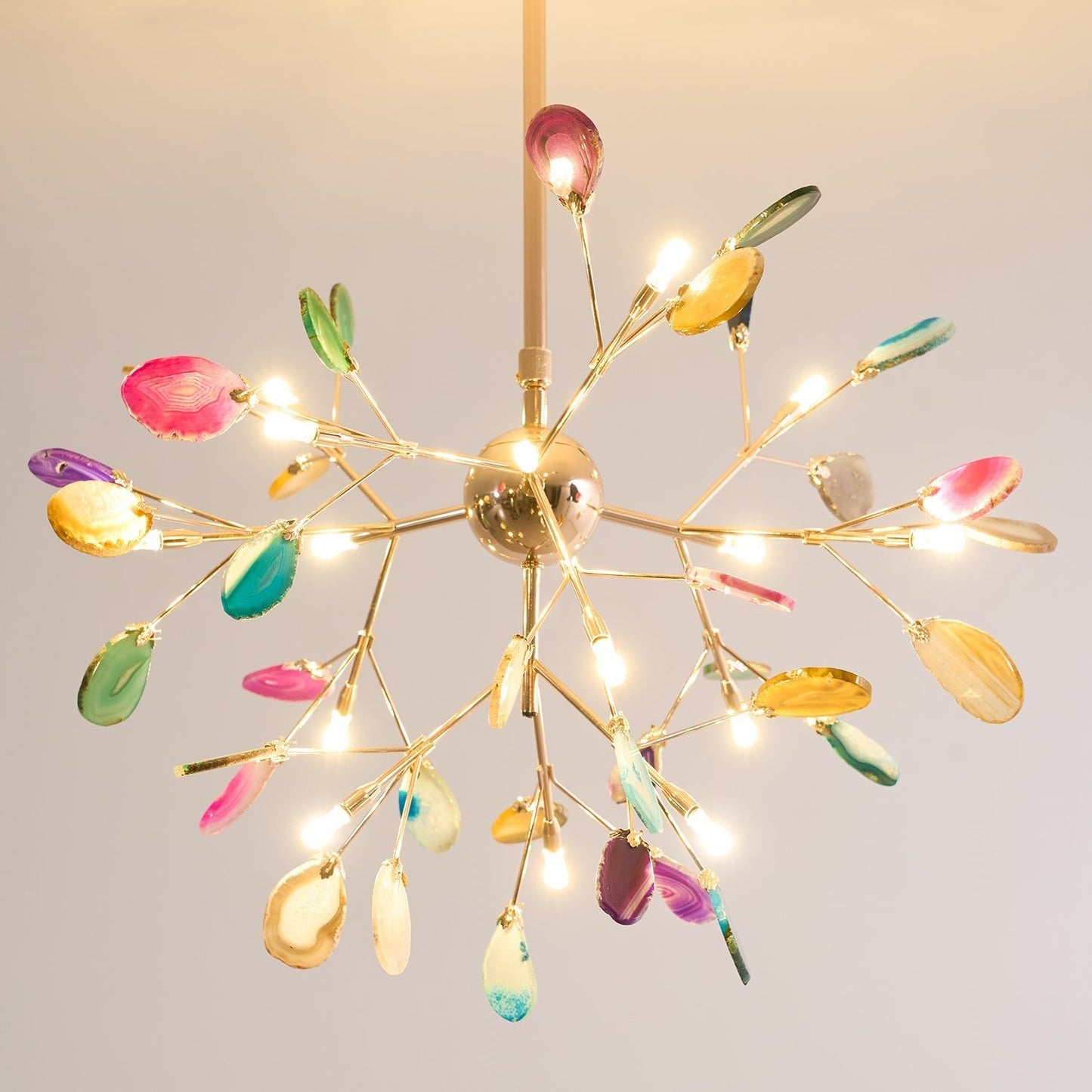 Elegant Agate Flake Chandelier with Adjustable Height & Soft Lighting