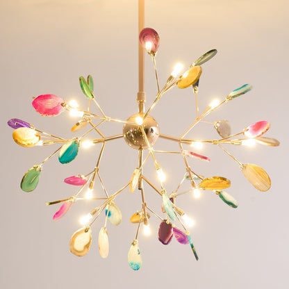 Elegant Agate Flake Chandelier with Adjustable Height & Soft Lighting