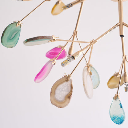 Elegant Agate Flake Chandelier with Adjustable Height & Soft Lighting