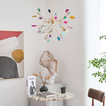 Elegant Agate Flake Chandelier with Adjustable Height & Soft Lighting