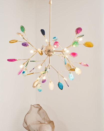 Elegant Agate Flake Chandelier with Adjustable Height & Soft Lighting
