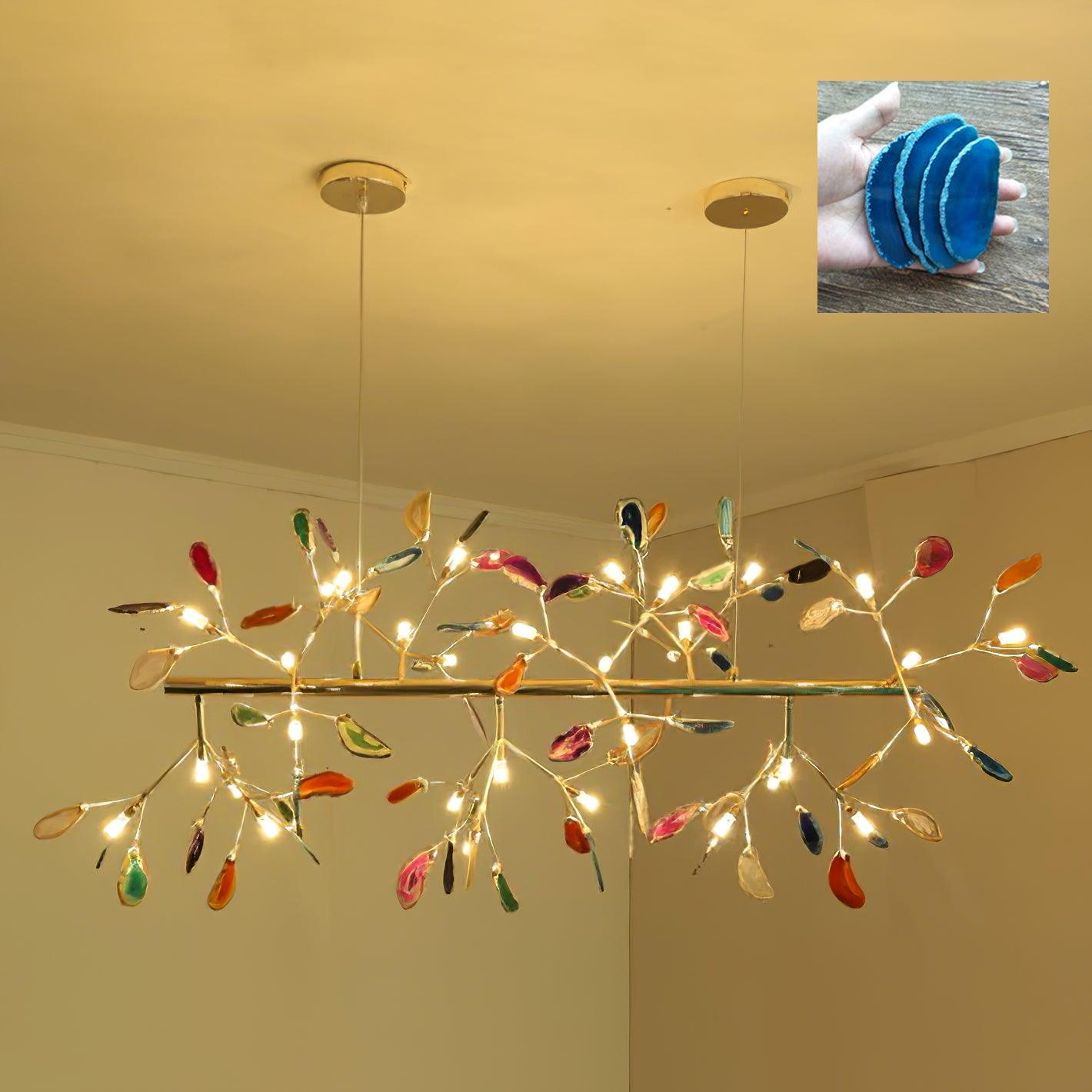 Elegant Agate Flake Chandelier with Adjustable Height & Soft Lighting