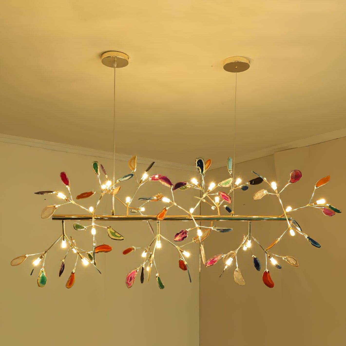 Elegant Agate Flake Chandelier with Adjustable Height & Soft Lighting