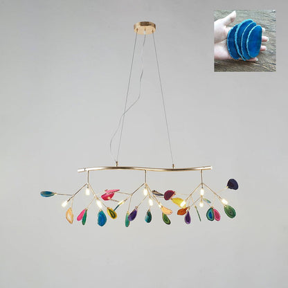 Elegant Agate Flake Chandelier with Adjustable Height & Soft Lighting