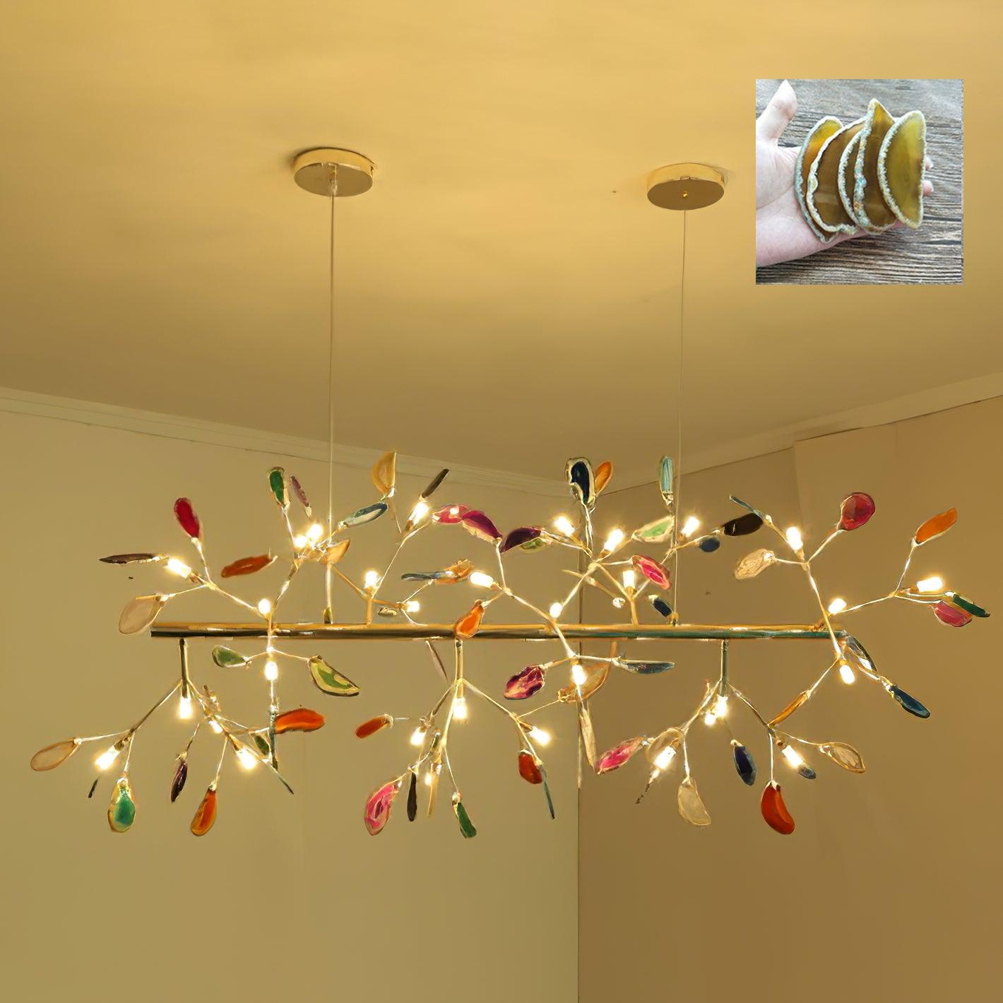 Elegant Agate Flake Chandelier with Adjustable Height & Soft Lighting