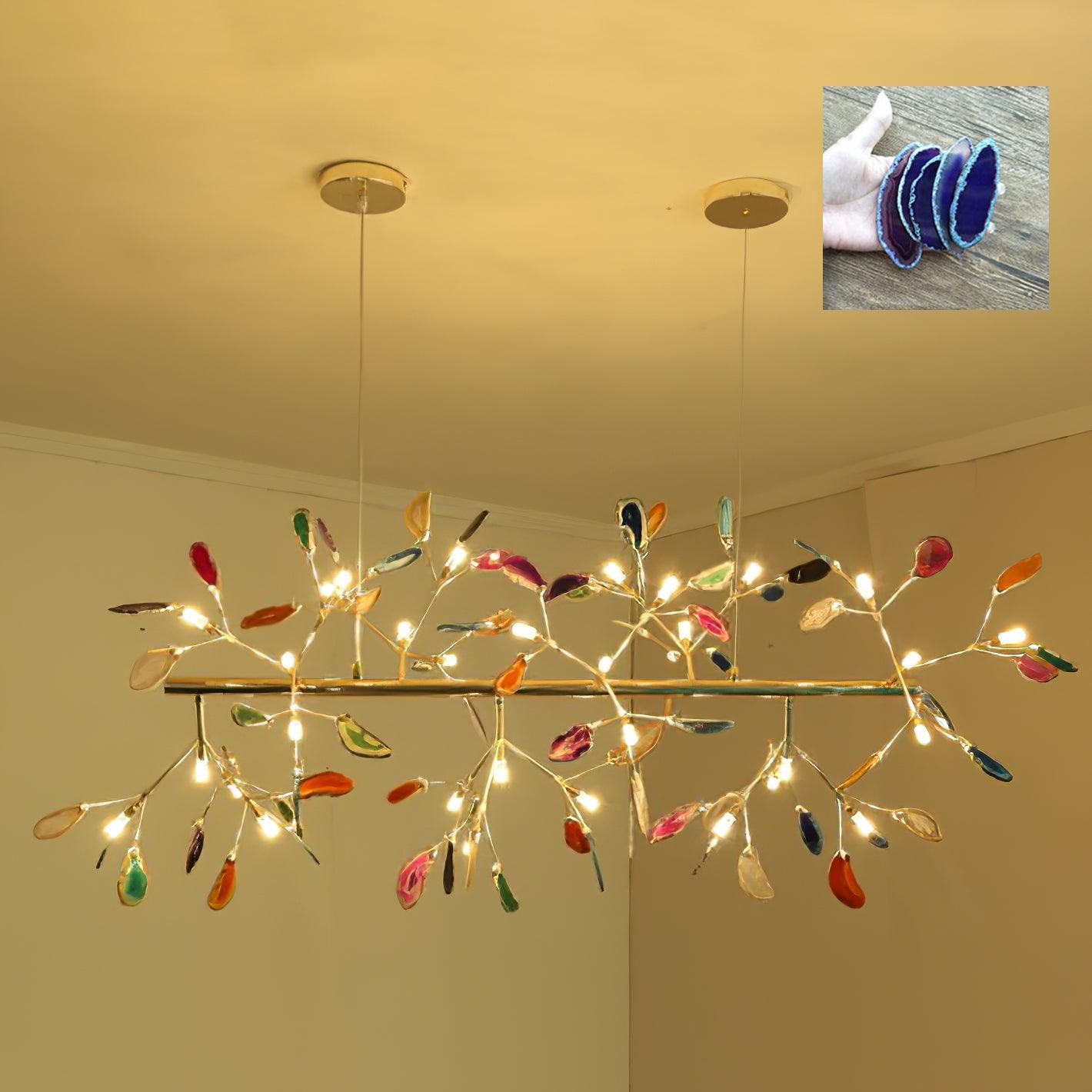 Elegant Agate Flake Chandelier with Adjustable Height & Soft Lighting