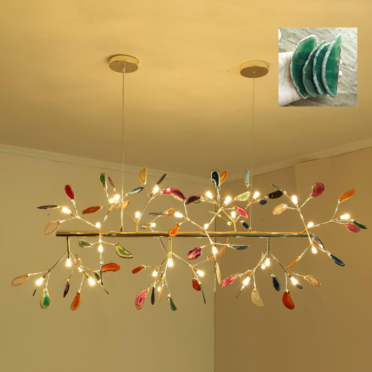 Elegant Agate Flake Chandelier with Adjustable Height & Soft Lighting