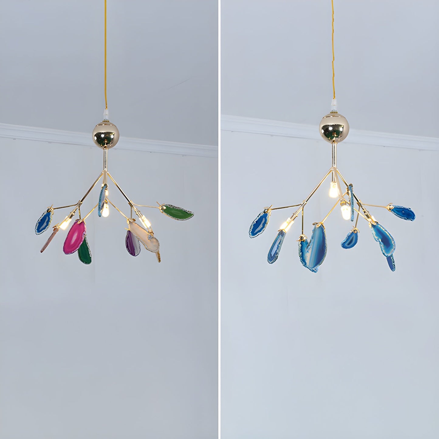 Elegant Agate Flake Chandelier with Adjustable Height & Soft Lighting
