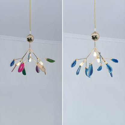 Elegant Agate Flake Chandelier with Adjustable Height & Soft Lighting