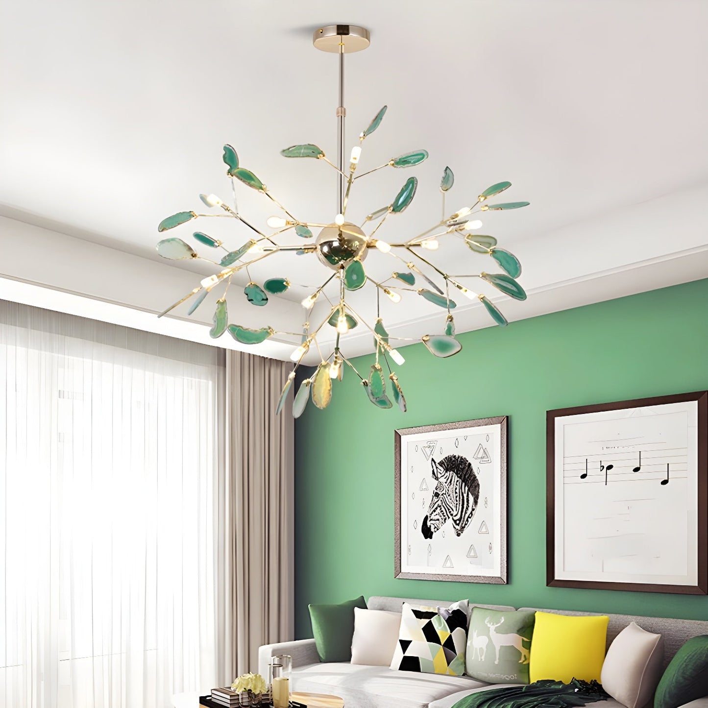 Elegant Agate Flake Chandelier with Adjustable Height & Soft Lighting