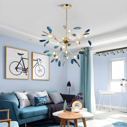 Elegant Agate Flake Chandelier with Adjustable Height & Soft Lighting