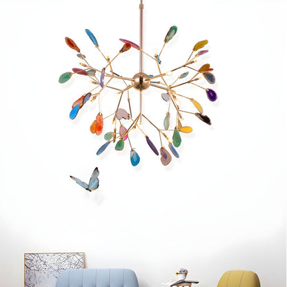 Elegant Agate Flake Chandelier with Adjustable Height & Soft Lighting