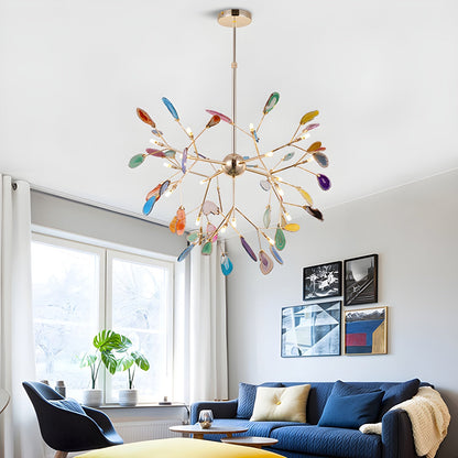 Elegant Agate Flake Chandelier with Adjustable Height & Soft Lighting