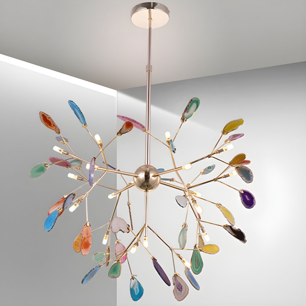 Elegant Agate Flake Chandelier with Adjustable Height & Soft Lighting
