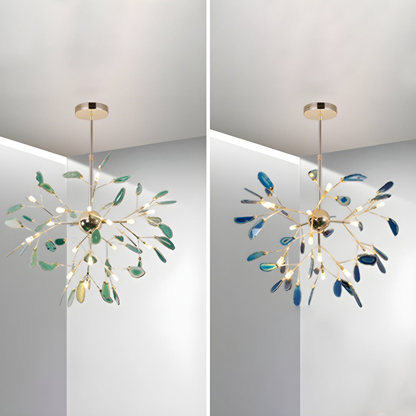 Elegant Agate Flake Chandelier with Adjustable Height & Soft Lighting