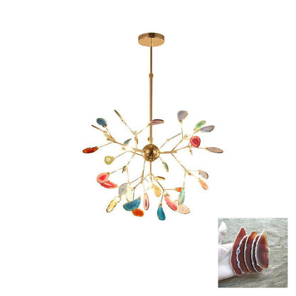Elegant Agate Flake Chandelier with Adjustable Height & Soft Lighting