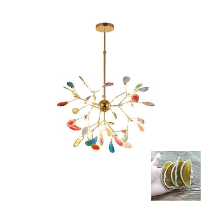 Elegant Agate Flake Chandelier with Adjustable Height & Soft Lighting