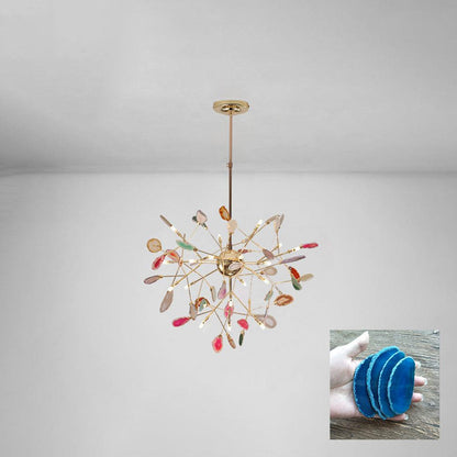 Elegant Agate Flake Chandelier with Adjustable Height & Soft Lighting