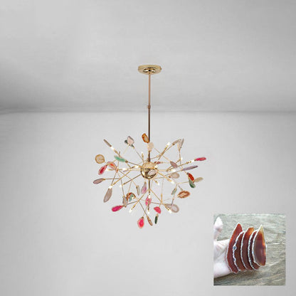 Elegant Agate Flake Chandelier with Adjustable Height & Soft Lighting