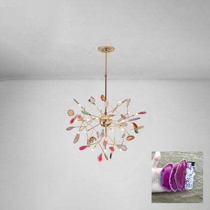 Elegant Agate Flake Chandelier with Adjustable Height & Soft Lighting