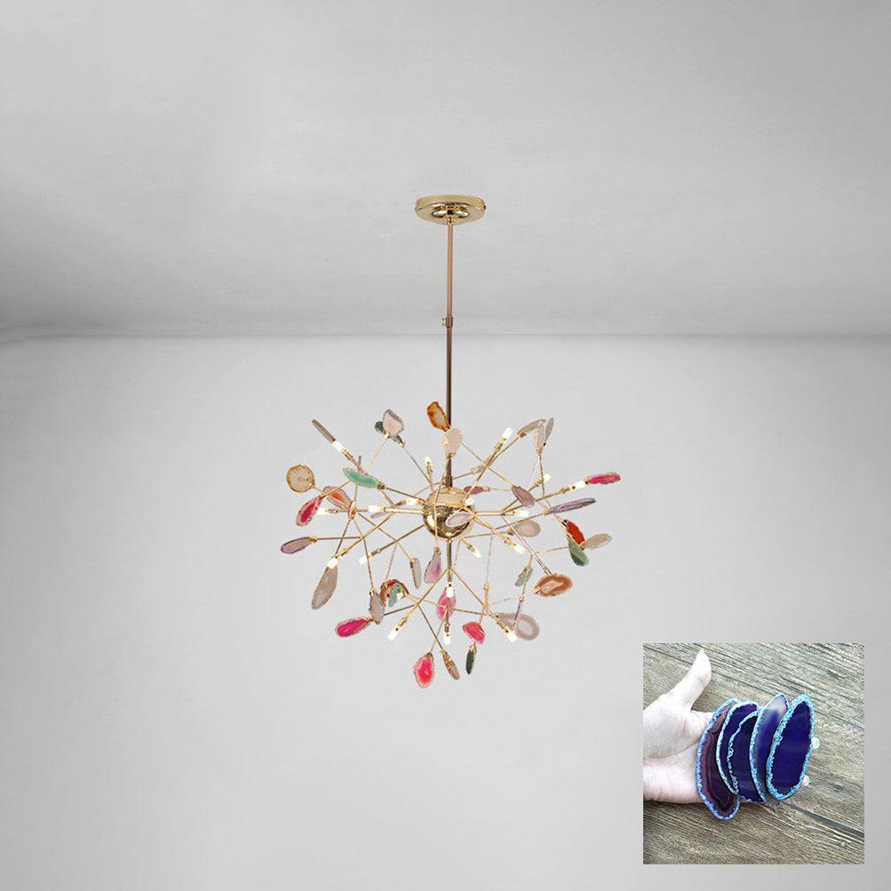 Elegant Agate Flake Chandelier with Adjustable Height & Soft Lighting