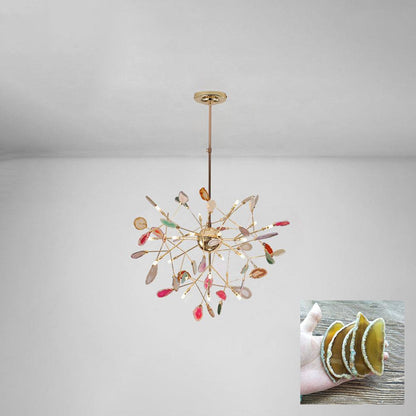 Elegant Agate Flake Chandelier with Adjustable Height & Soft Lighting