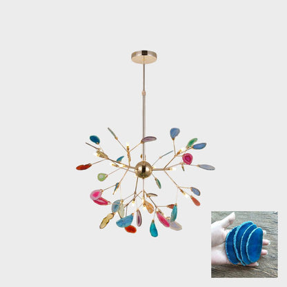Elegant Agate Flake Chandelier with Adjustable Height & Soft Lighting