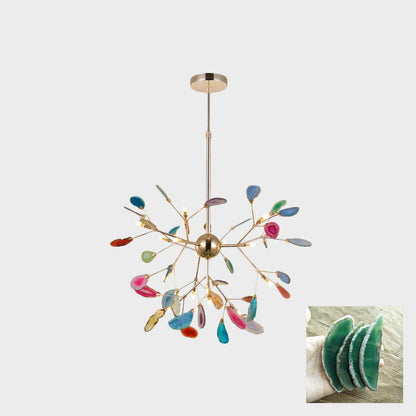 Elegant Agate Flake Chandelier with Adjustable Height & Soft Lighting