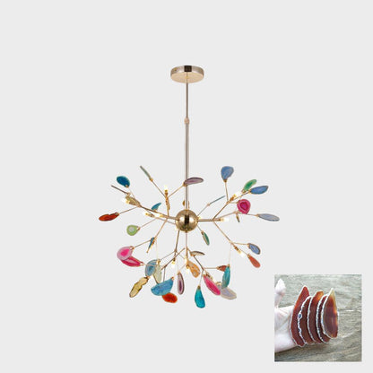 Elegant Agate Flake Chandelier with Adjustable Height & Soft Lighting