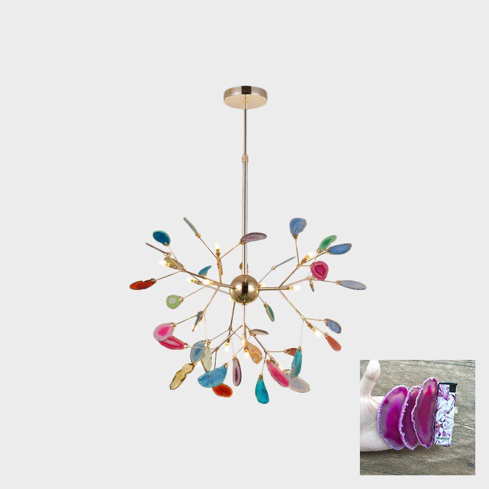 Elegant Agate Flake Chandelier with Adjustable Height & Soft Lighting