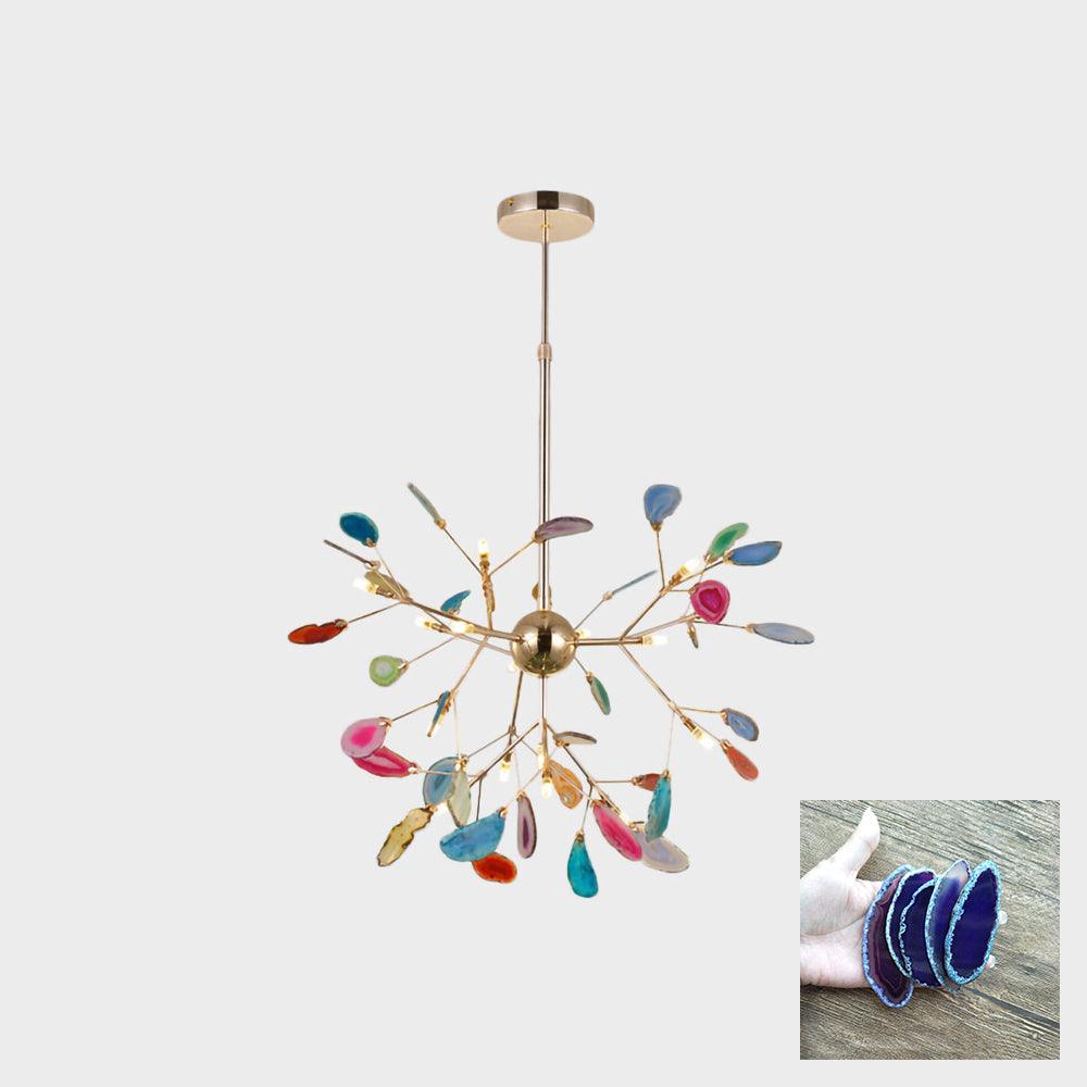 Elegant Agate Flake Chandelier with Adjustable Height & Soft Lighting