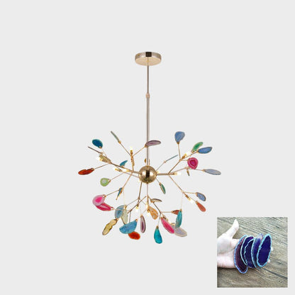 Elegant Agate Flake Chandelier with Adjustable Height & Soft Lighting